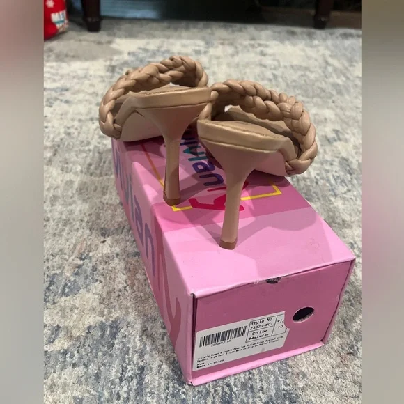Vivianly  Beige Braided Women's Heels - Picture 3 of 6